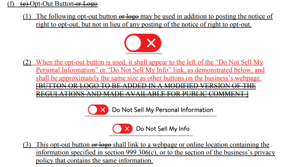 Opt-out button in CCPA regulations