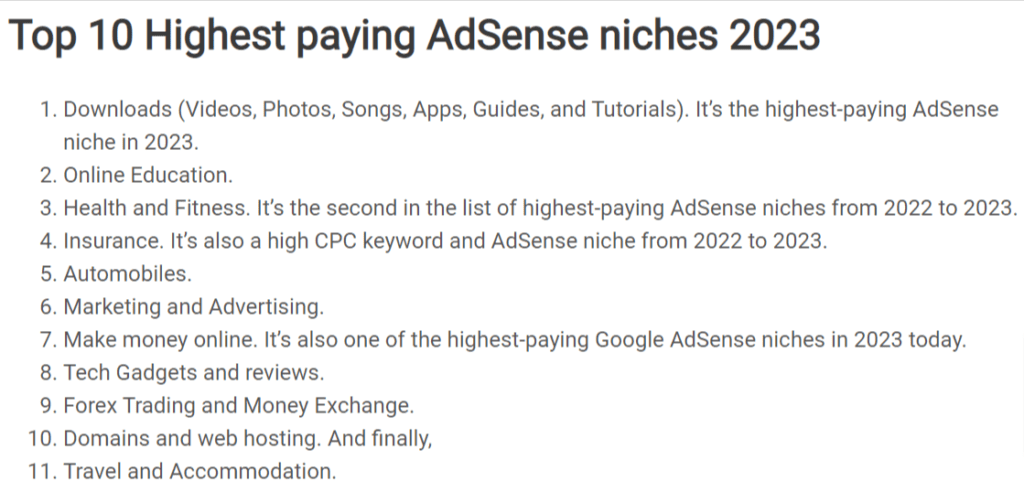 AdSense Niches